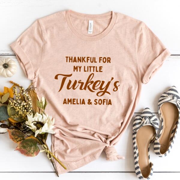 Thankful for my little turkeys Thanksgiving Personalized T-Shirt Family Set