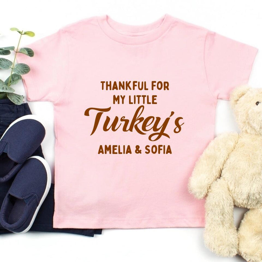 Thankful for my little turkeys Thanksgiving Personalized T-Shirt Family Set