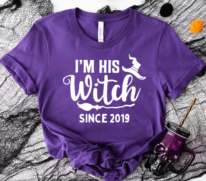 His Witch Her Boo Halloween Couples Tee