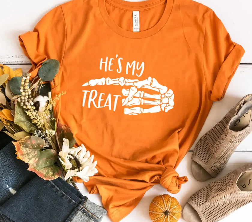 My Trick and My Treat Pointing Halloween Couples Tee