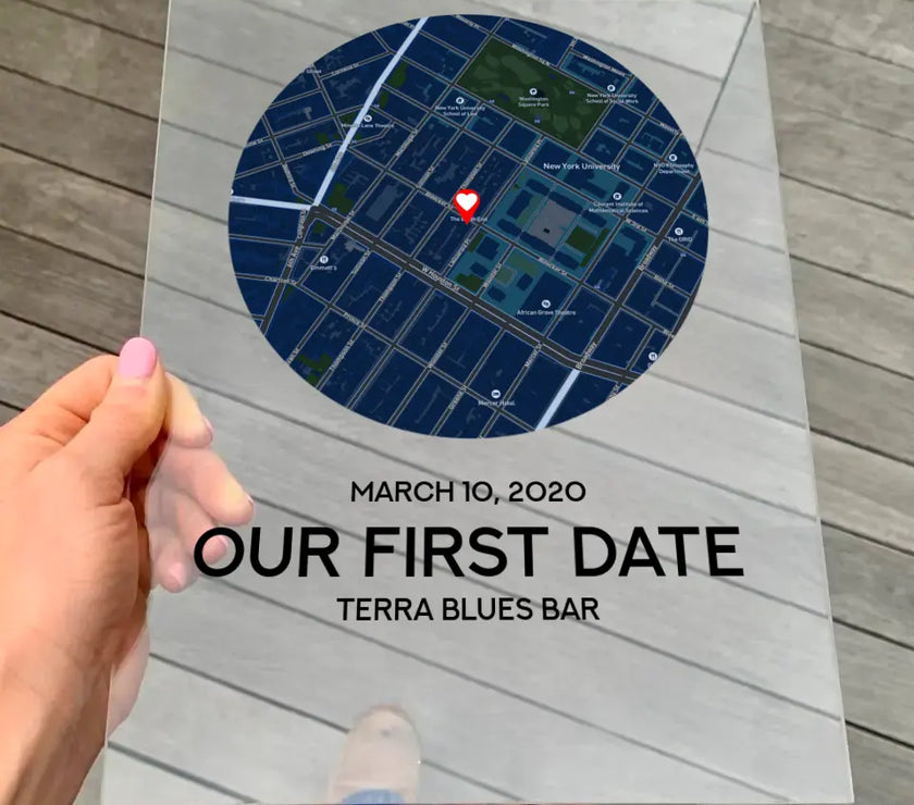 Custom Map Our First Date Plaque Cover Couples Gift