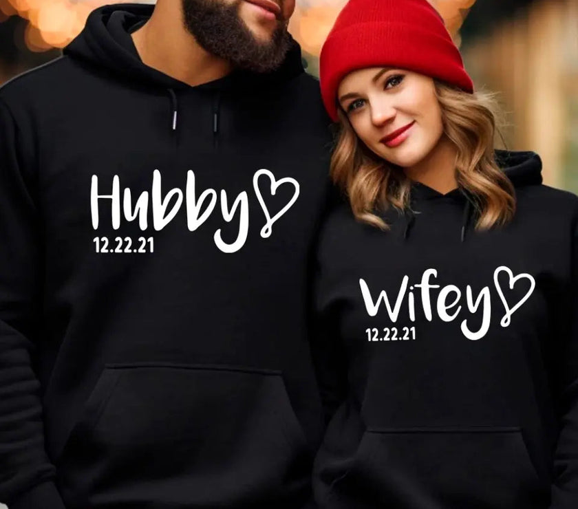 Customizer - Hubby & Wifey Personalized Wedding Date Black Hoodie