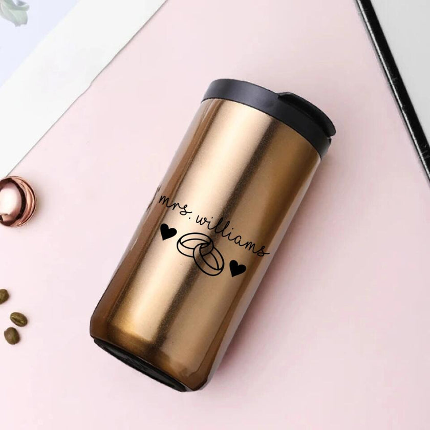Customizer - Mrs Personalized With Rings 14oz Coffee Tumbler