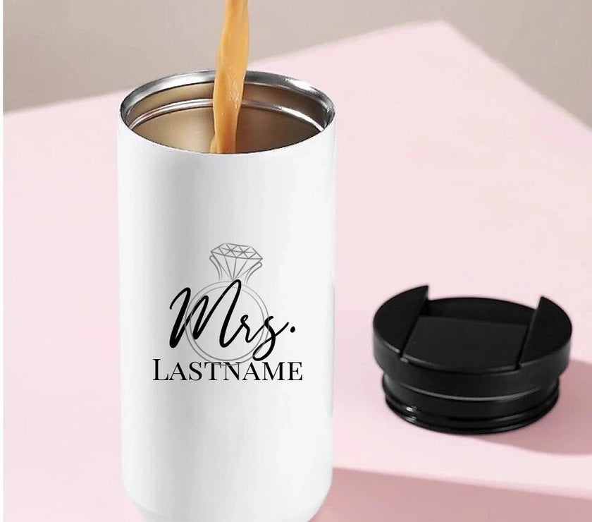 Customizer - Mrs With Ring Personalized 14oz Coffee Tumbler