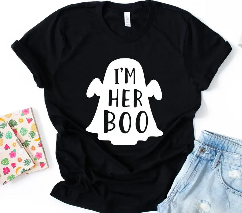 I'm Her BOO, I'm His Witch Halloween Couples Tee